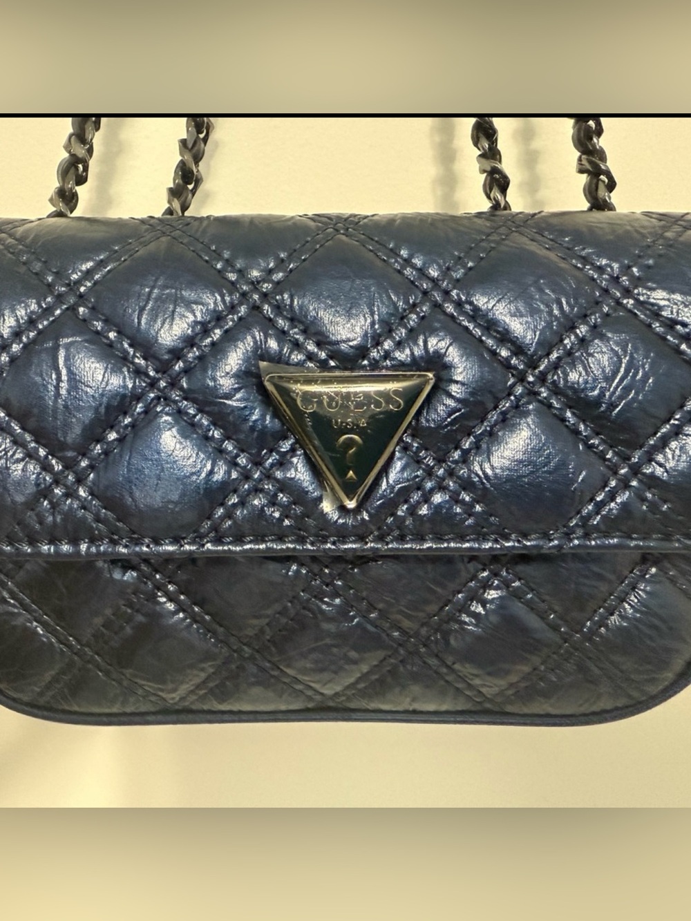 GUESS Quilted Chain Strap Shoulder Bag in Navy